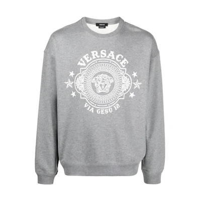 VERSACE FW23 Logo Printed Crewneck Long Sleeve Sweatshirt Grey 1010706-1A07766-1E100