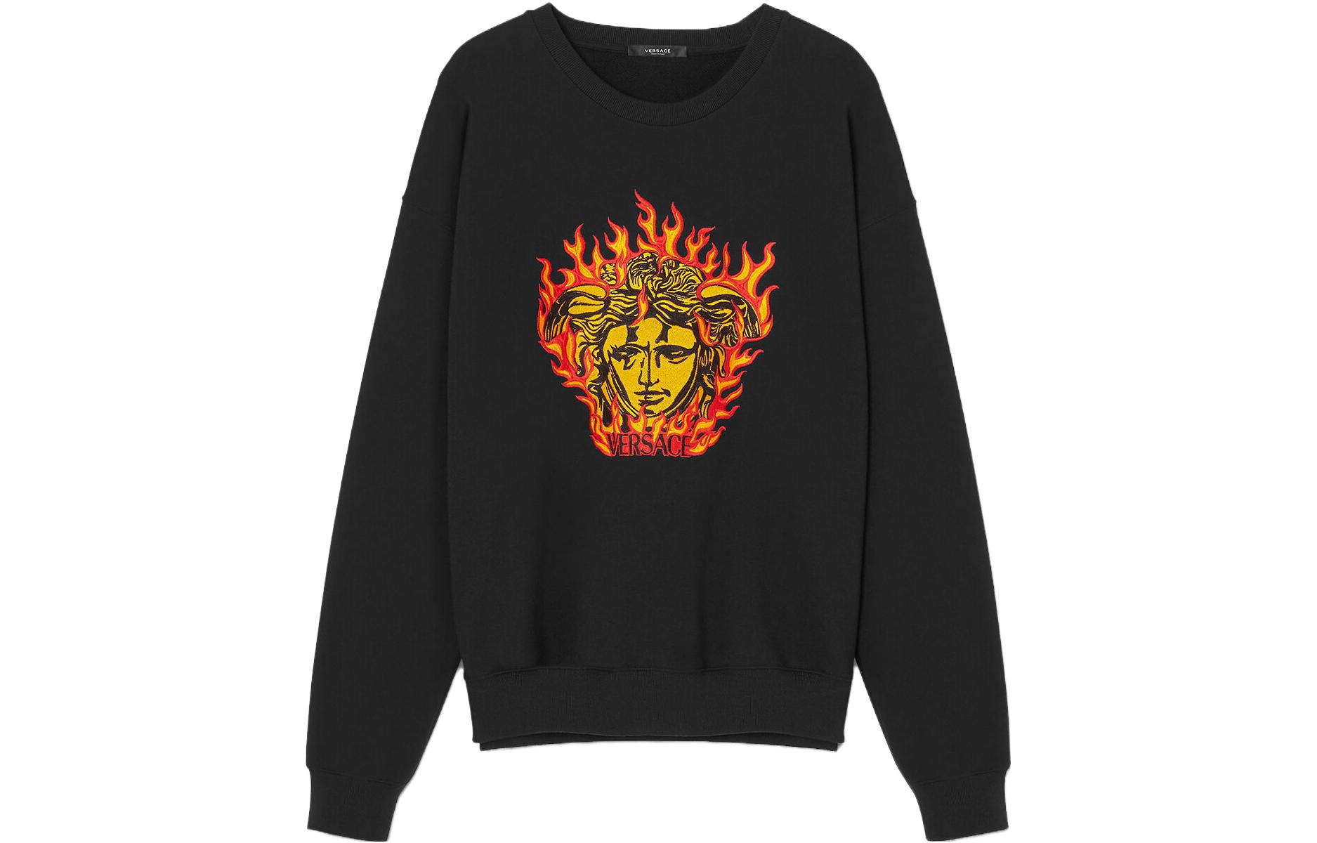 VERSACE FW23 Medusa Letter Print Crewneck Sweatshirt Black Men’s 1010688-1A07751-1B000