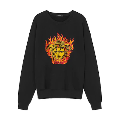 VERSACE FW23 Medusa Letter Print Crewneck Sweatshirt Black Men’s 1010688-1A07751-1B000