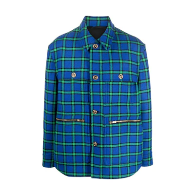 Versace FW23 Plaid Point Collar Long Sleeve Jacket Sky Blue - 1010222-1A07659-2UK00