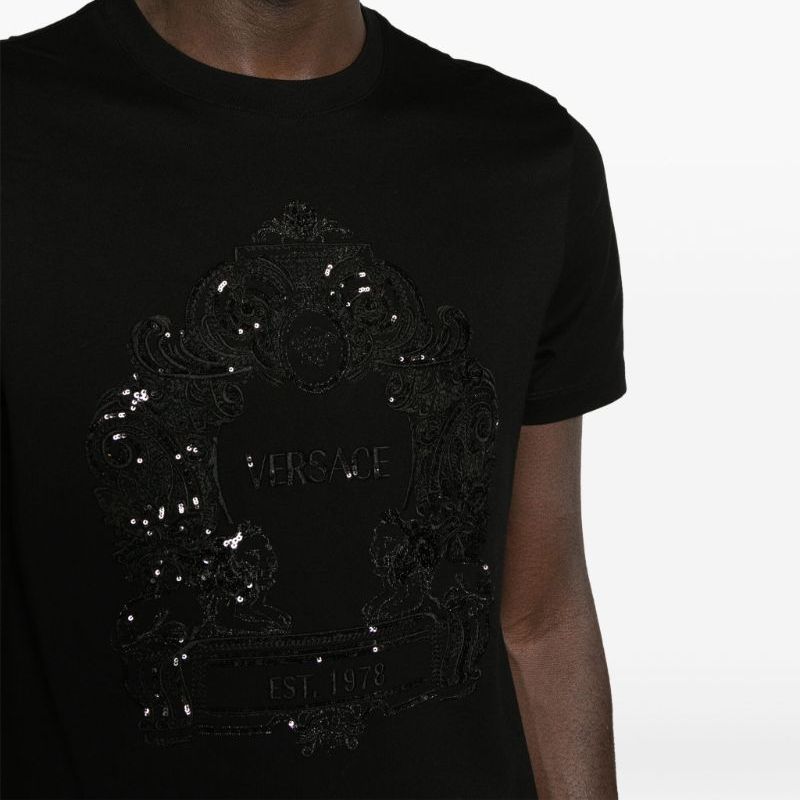 VERSACE FW23 Sequin Embellished Crew Neck Straight T-Shirt Black 1013944-1A09893-1B000 圖 6