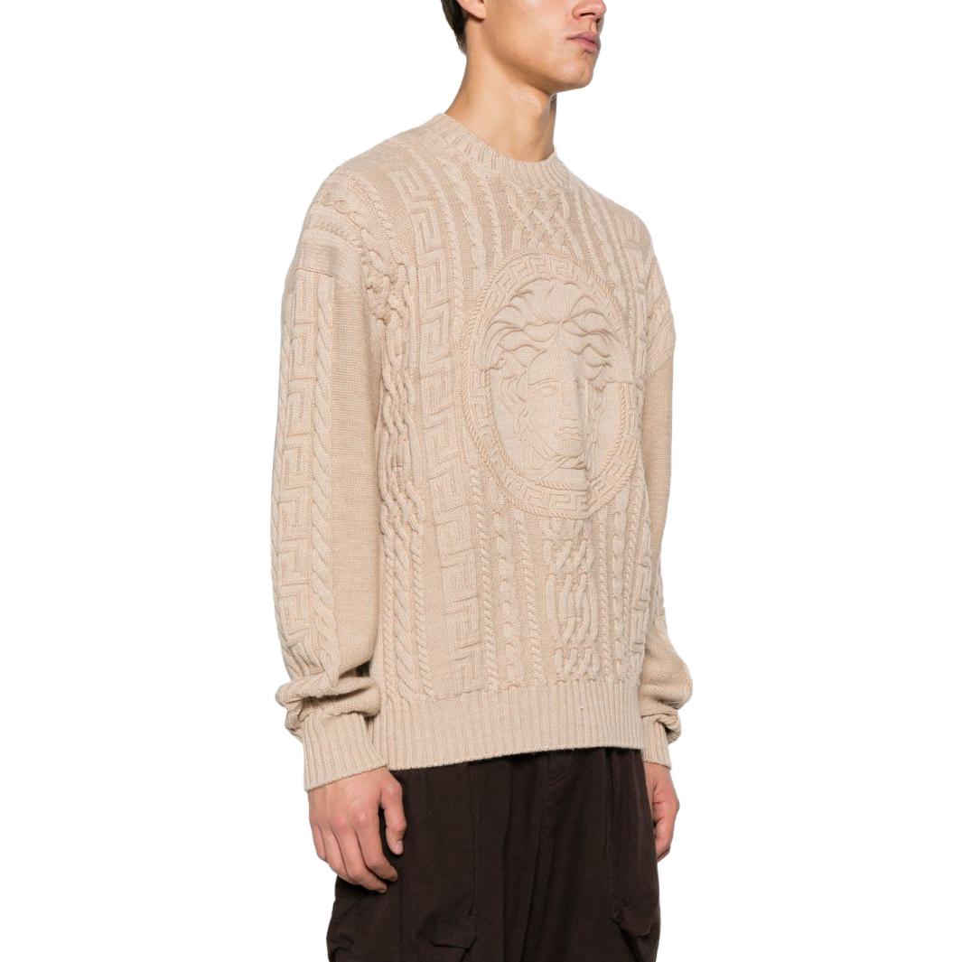 VERSACE FW23 Solid Medusa Pattern Cable Knit Sweater Men’s Beige 1013556-1A09578-1KD40 圖 5