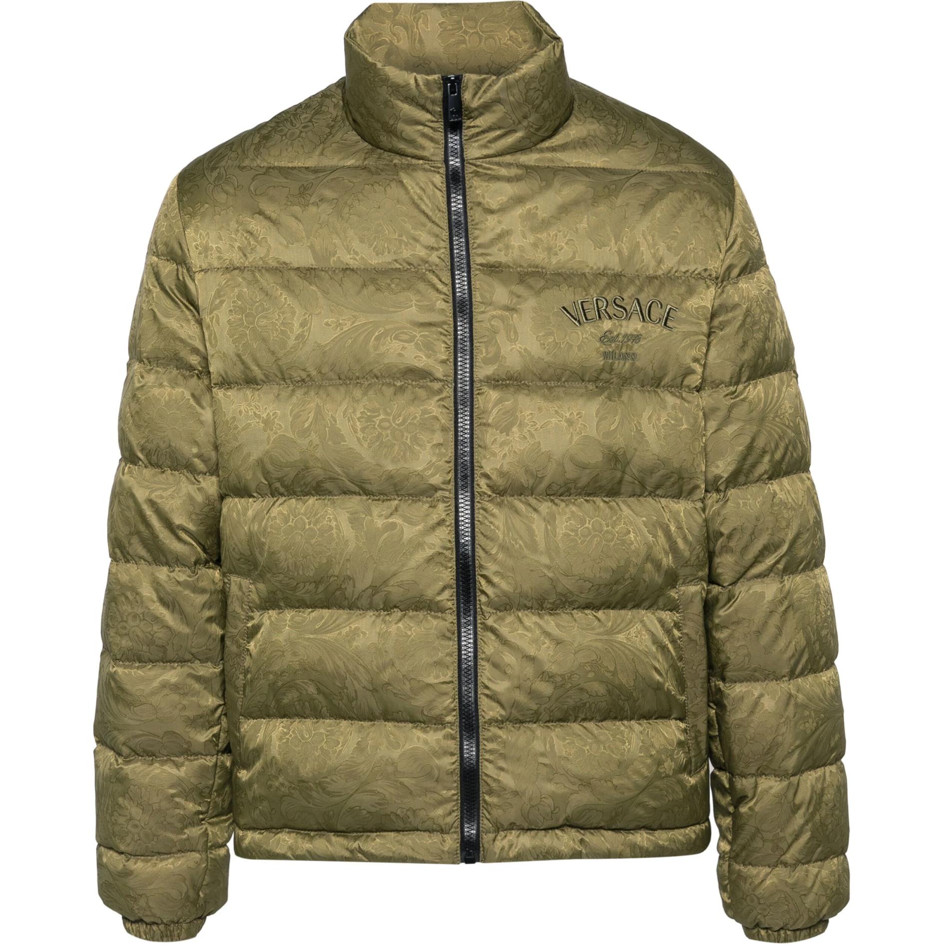 Order ヴェルサーチ FW24 オリーブグリーン ロゴ刺繍入りジッパーパファージャケット 1013537-1A11459-1GM10