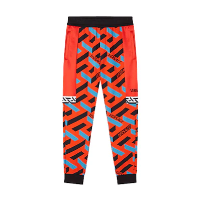 VERSACE Geometric Logo Print Red Casual Pants for Men. 1002061-1A01463-5R080