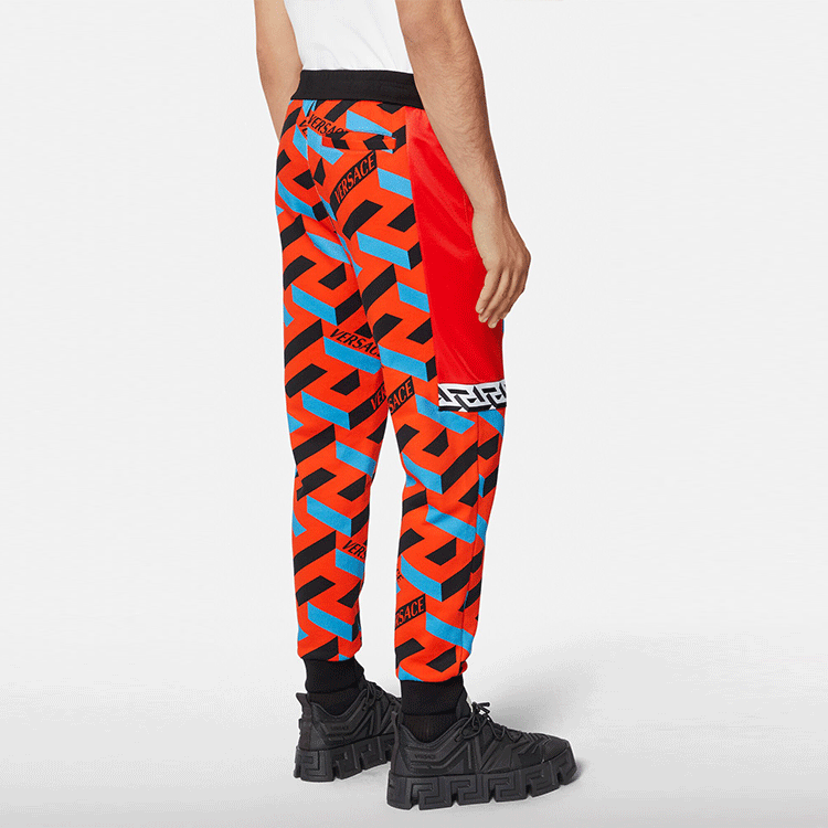 Shop VERSACE Geometric Logo Print Red Casual Pants for Men. 1002061-1A01463-5R080
