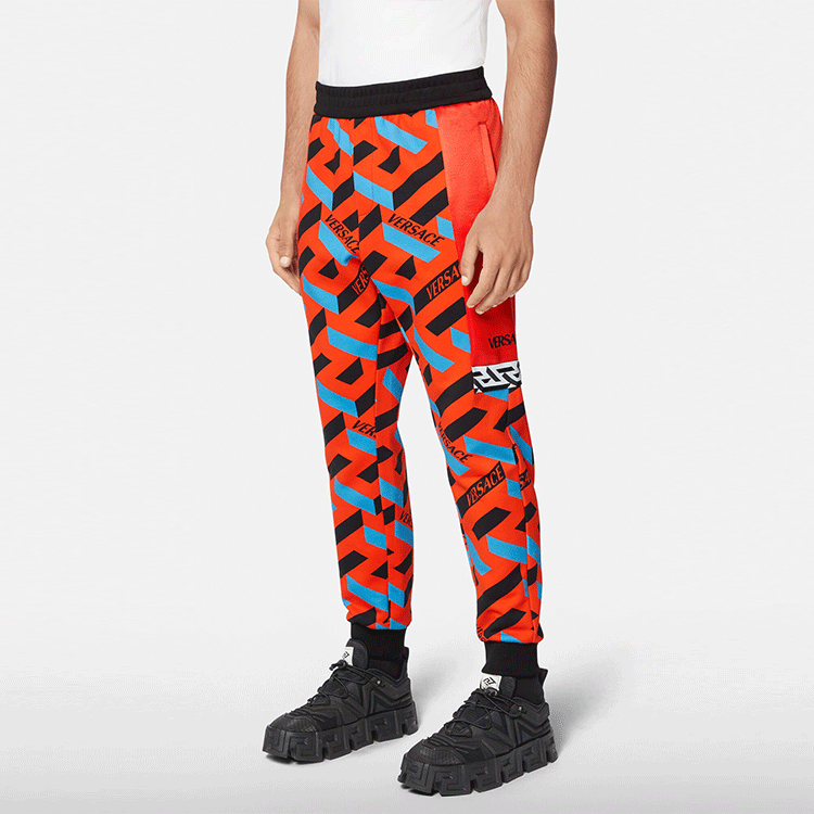 Purchase VERSACE Geometric Logo Print Red Casual Pants for Men. 1002061-1A01463-5R080