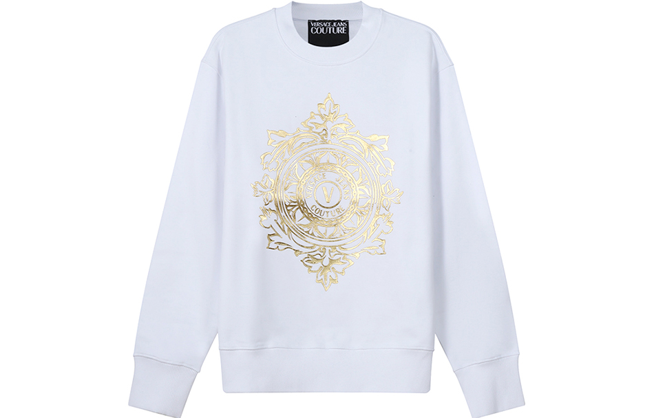 Versace Gold Label Print Fleece Cotton Sweatshirt White 71GAIF05-CF00F-G03