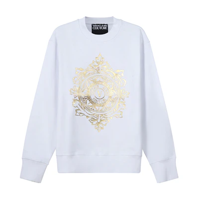 Versace Gold Label Print Fleece Cotton Sweatshirt White 71GAIF05-CF00F-G03