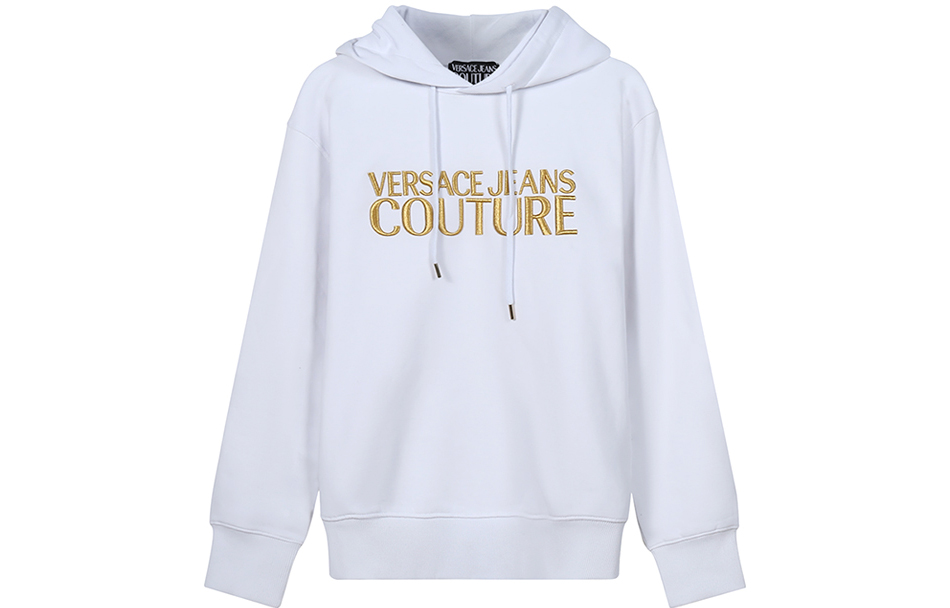 Versace Gold Logo Cotton Fleece Sweatshirt White 71GAIT01-CF00T-G03