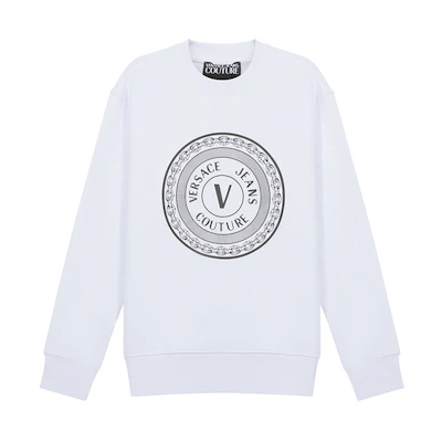Versace Gold Logo Print Long-Sleeve Sweatshirt White B7GWA7TT-30318-003