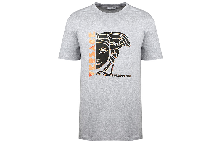 VERSACE Graphic Print Cotton Crewneck Short-Sleeve T-Shirt - Grey V80086-2DVJ-00601