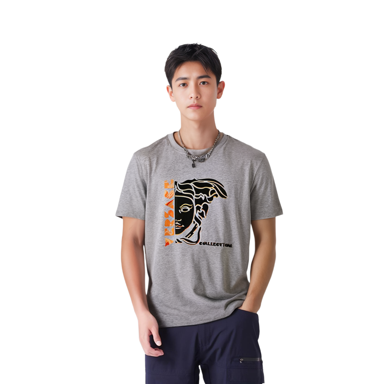 VERSACE Graphic Print Cotton Crewneck Short-Sleeve T-Shirt - Grey V80086-2DVJ-00601 圖 5