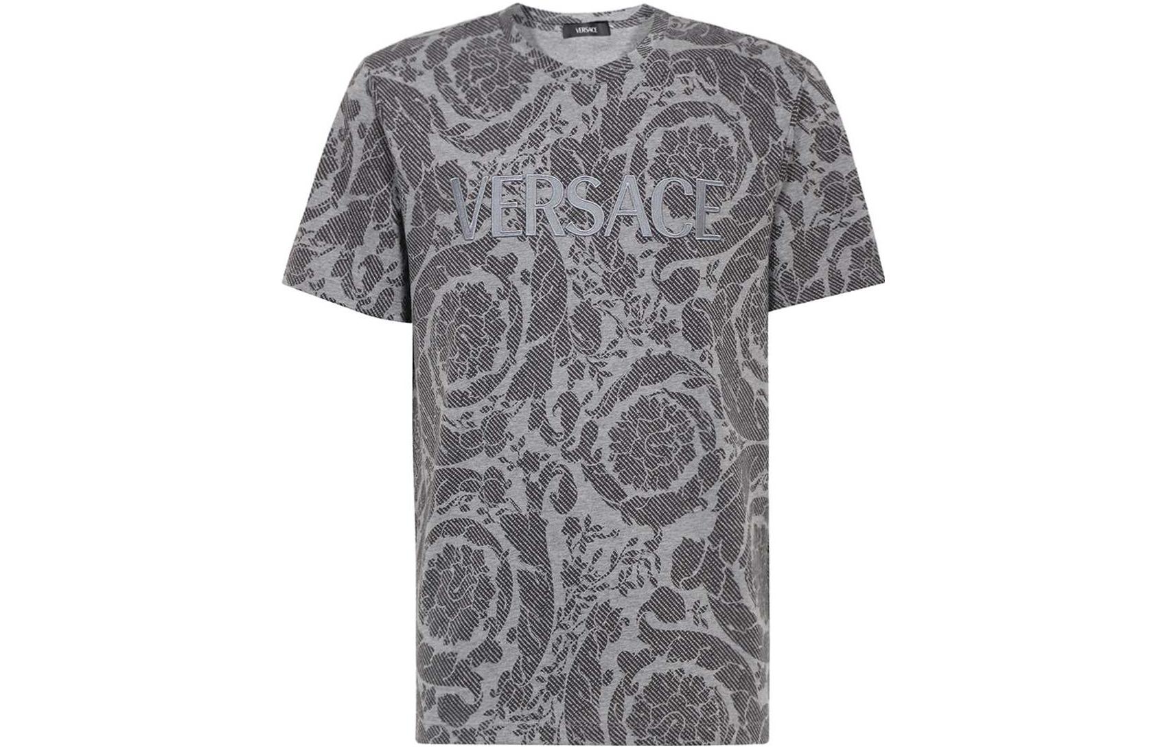 VERSACE Graphic Print Crew Neck Short Sleeve T-Shirt  Grey. 1012548-1A09037-2ED10