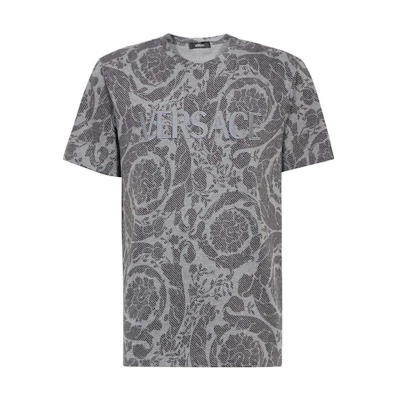 VERSACE Graphic Print Crew Neck Short Sleeve T-Shirt Grey. 1012548-1A09037-2ED10