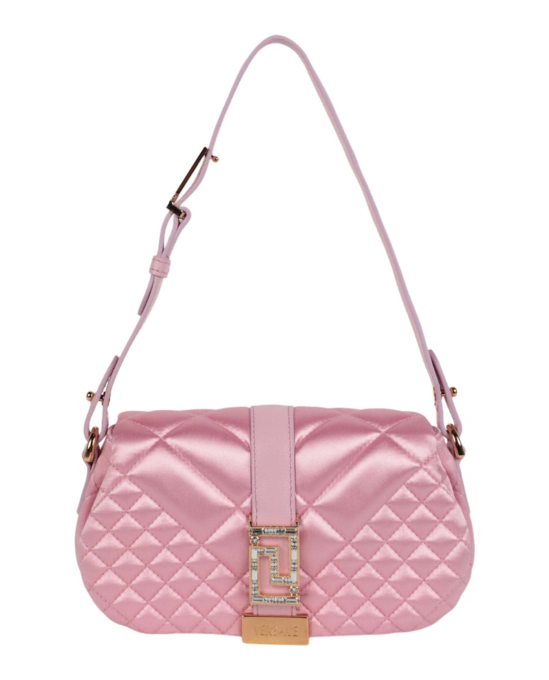 Versace Greca Goddess Quilted Satin Shoulder Bag Pale Pink