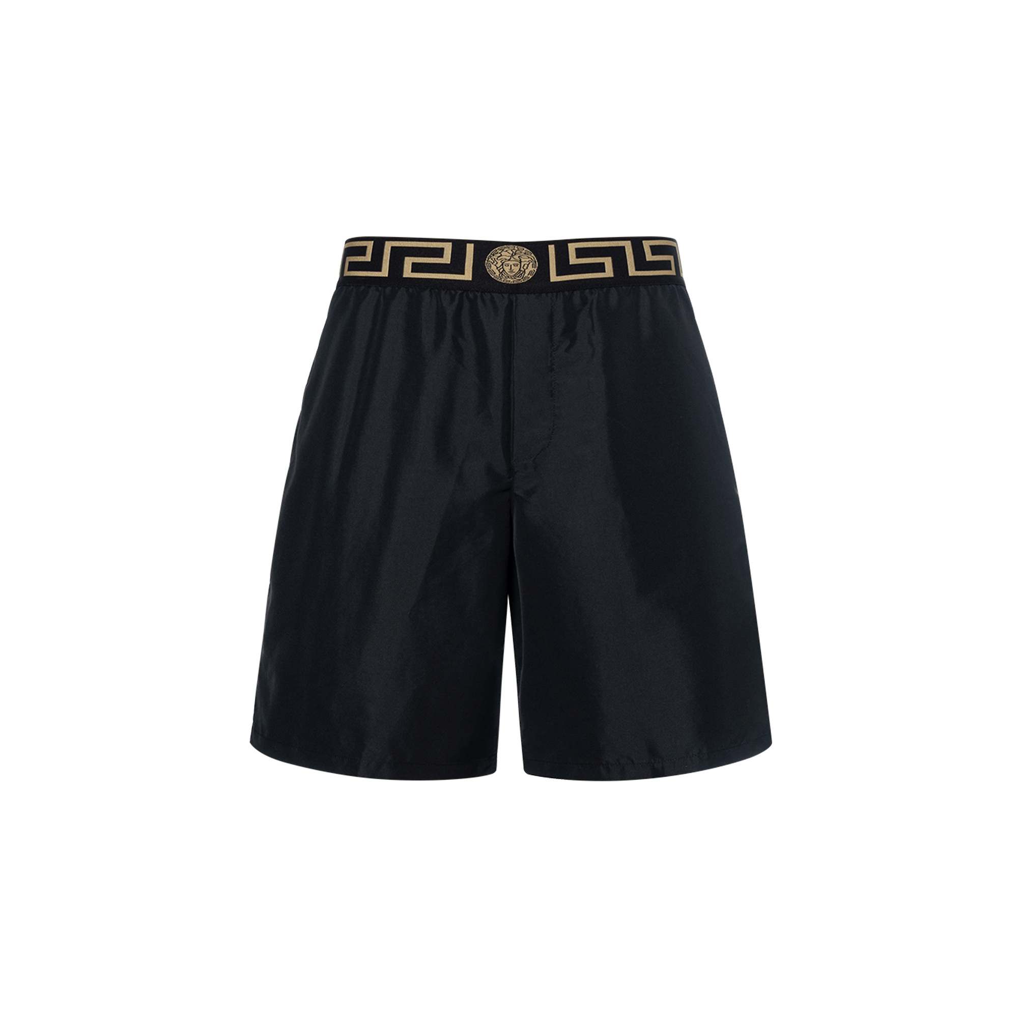 VERSACE GRECA Print Swim Shorts Black Mid-Rise ABU01023-A232415-A80G