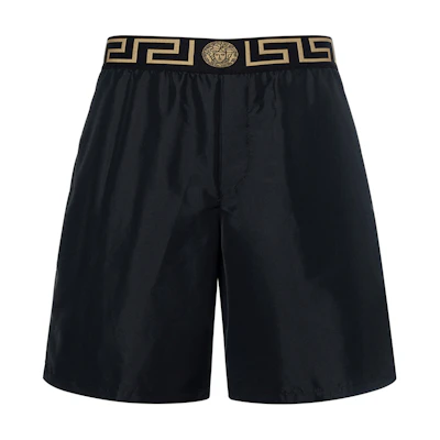 VERSACE GRECA Print Swim Shorts Black Mid-Rise ABU01023-A232415-A80G