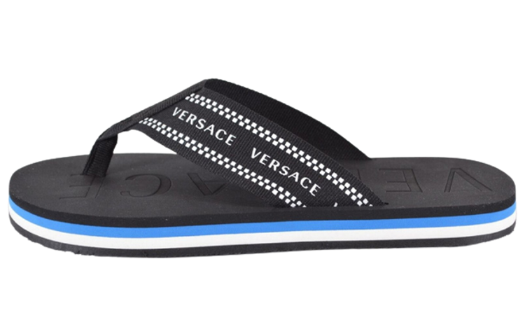 Buy VERSACE范思哲 條紋 夾腳 時尚涼拖 男款 藍黑色