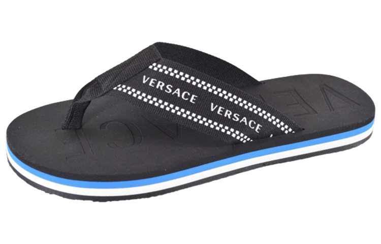 Order VERSACE范思哲 條紋 夾腳 時尚涼拖 男款 藍黑色