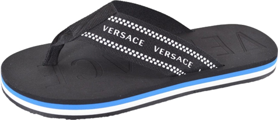 Versace Greca Thong Flip Flops 'Black Blue' DSU7337-DNS2G-DMCL Order Versace Greca Thong Flip Flops 'Black Blue' DSU7337-DNS2G-DMCL