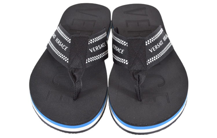 Lookbook VERSACE范思哲 條紋 夾腳 時尚涼拖 男款 藍黑色