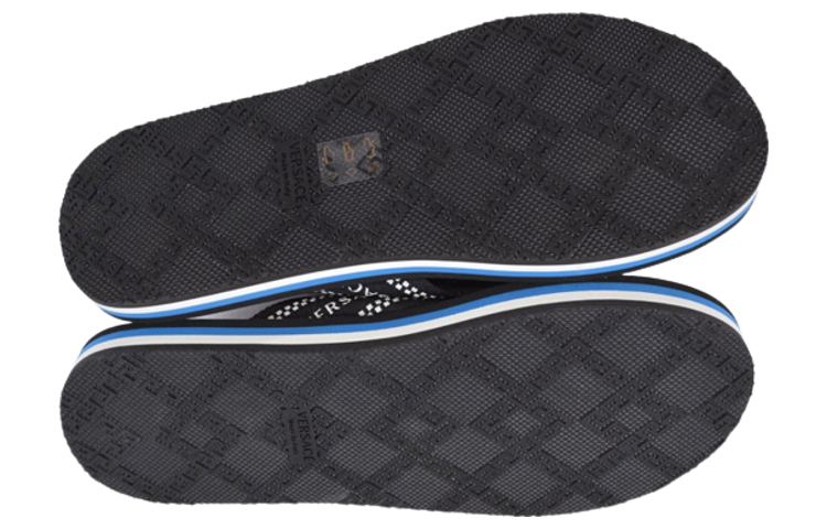 Shop VERSACE范思哲 條紋 夾腳 時尚涼拖 男款 藍黑色