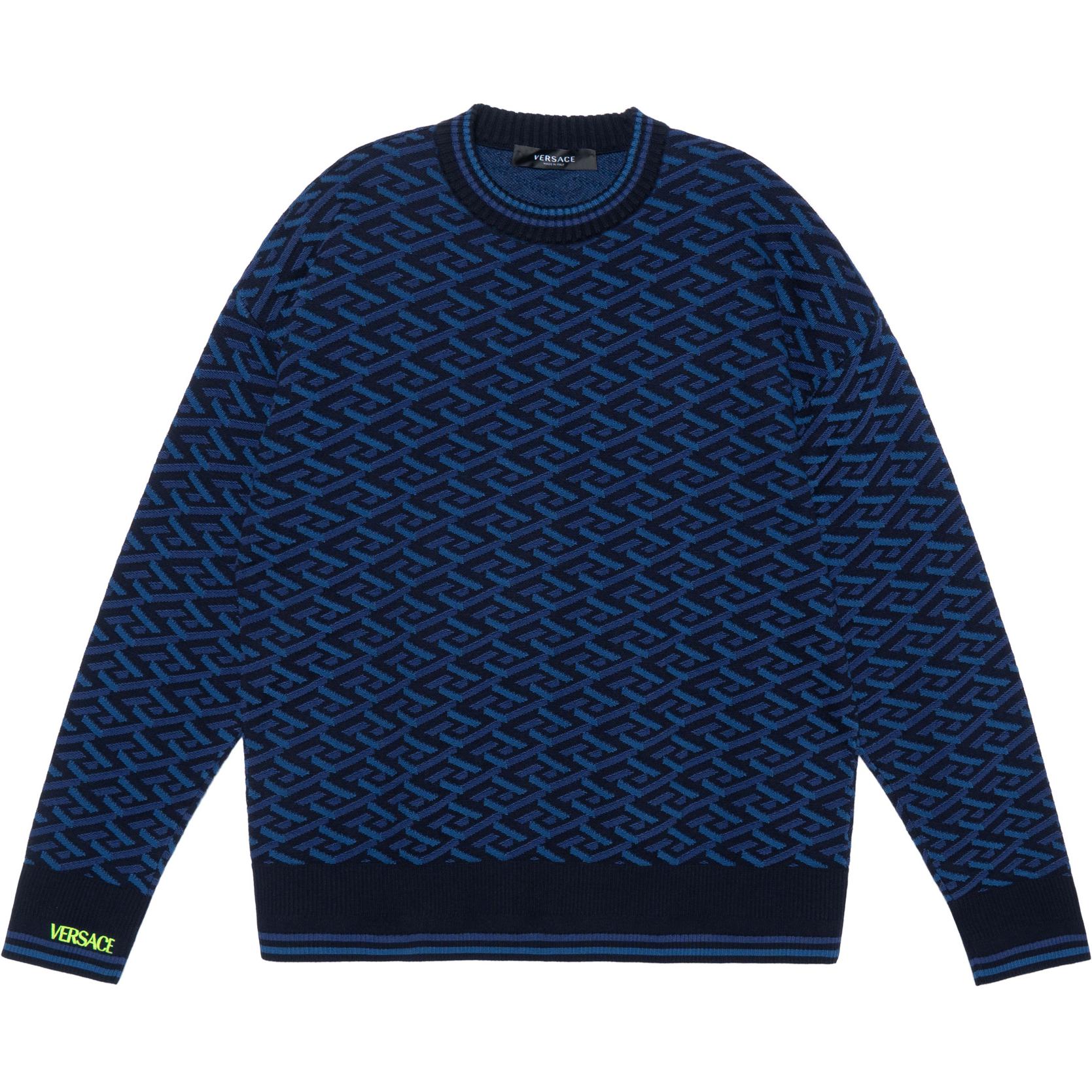 VERSACE Greek Geometric Pattern Pullover Sweater Blue 10023471A016055U-180