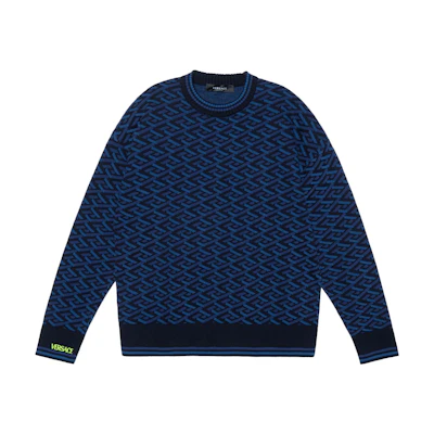 VERSACE Greek Geometric Pattern Pullover Sweater Blue 10023471A016055U-180