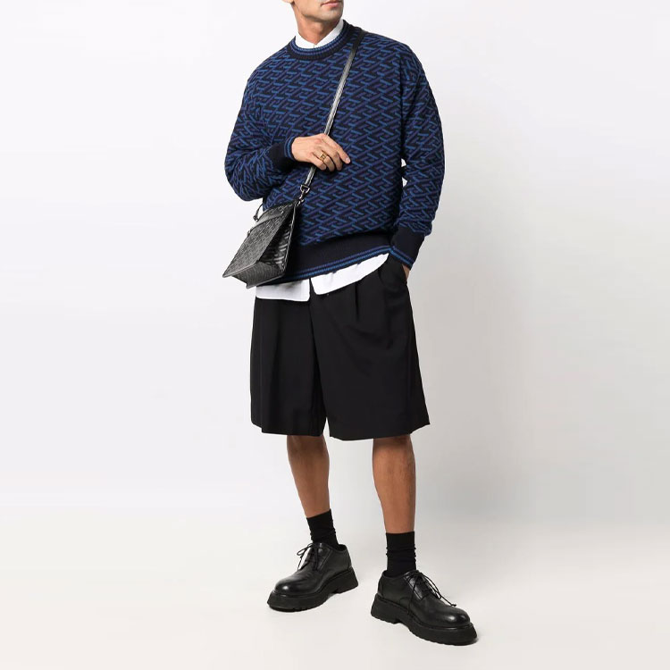 VERSACE Greek Geometric Pattern Pullover Sweater Blue 10023471A016055U-180 圖 4