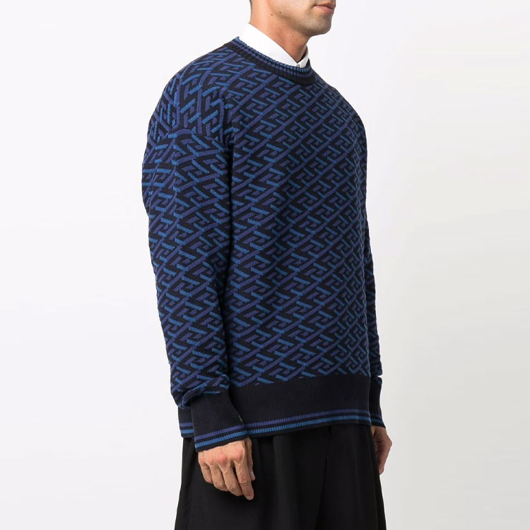 VERSACE Greek Geometric Pattern Pullover Sweater Blue 10023471A016055U-180 圖 5