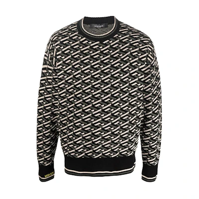 VERSACE Greek Geometric Pattern Pullover Sweater Green 1002347-1A01605-5B150
