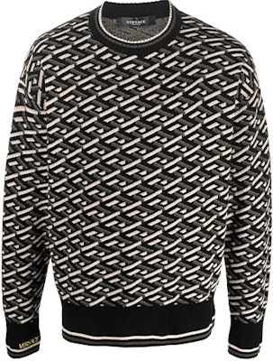 VERSACE Greek Geometric Pattern Pullover Sweater Green 1002347-1A01605-5B150 Order VERSACE Greek Geometric Pattern Pullover Sweater Green 1002347-1A01605-5B150