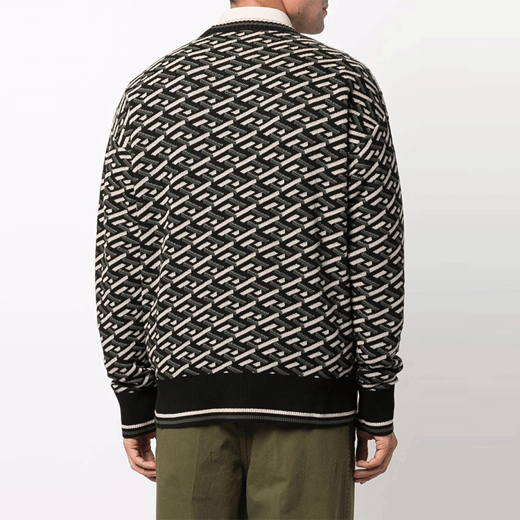 Shop VERSACE Greek Geometric Pattern Pullover Sweater Green 1002347-1A01605-5B150