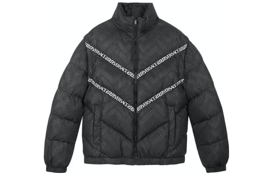 VERSACE Greek Key Print Detachable Sleeve Puffer Jacket for Men. 1002749-1A02017-1B000