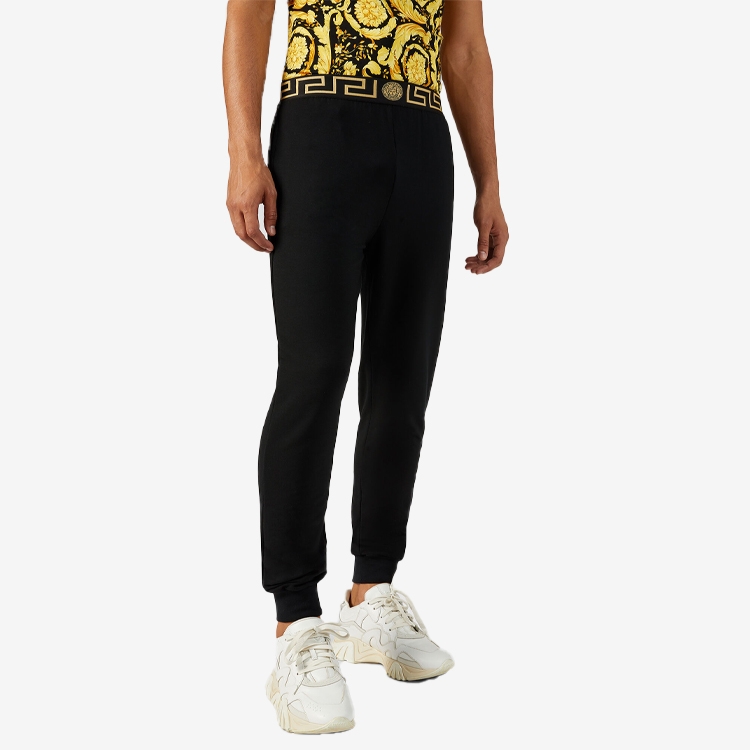 Purchase 范思哲 希腊钥匙装饰黑色休闲裤 AGU15011-AV00194-A80G