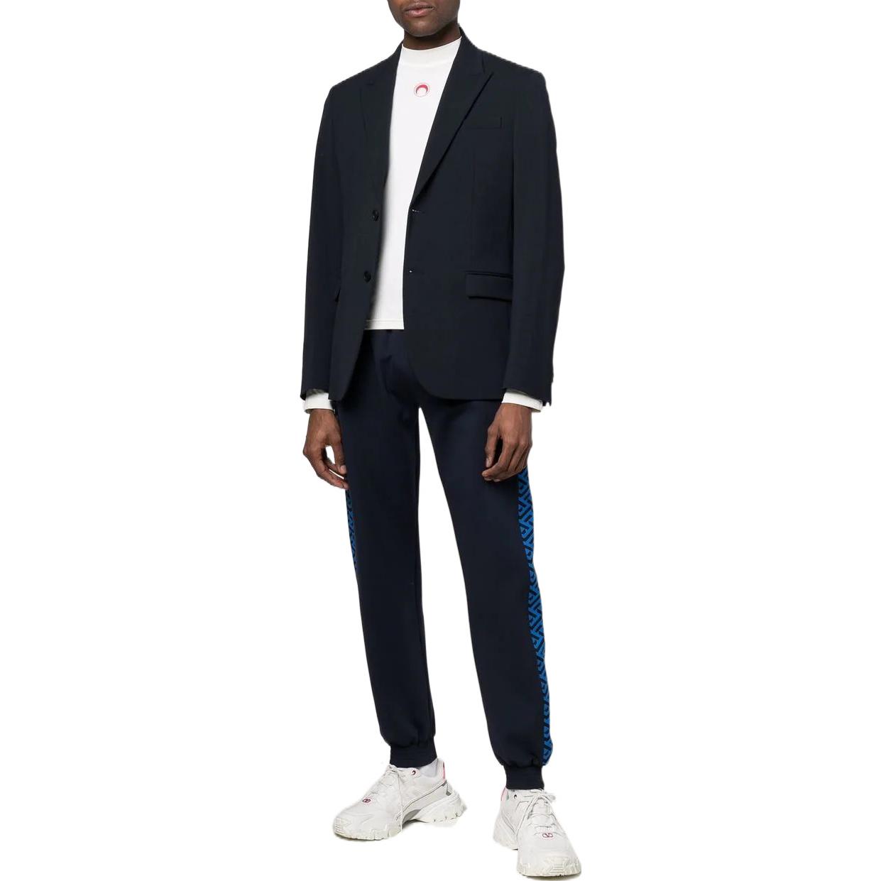 Purchase 베르사체 그릭 프린트 밴딩 조거 니트 트랙 팬츠 딥 블루. 1002101-1A01623-5U460