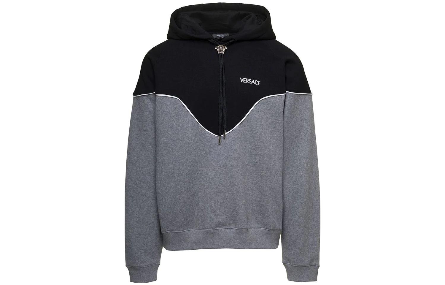 Versace Grey Colorblock Letter Print Hoodie 1010227-1A07447-2ED10