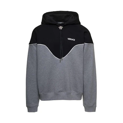 Versace Grey Colorblock Letter Print Hoodie 1010227-1A07447-2ED10
