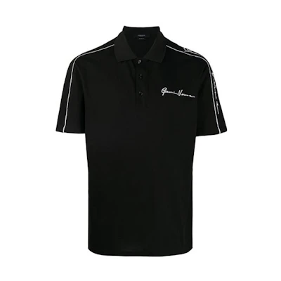 VERSACE GV Logo Embroidered Black Short Sleeve Polo Shirt A87192-A231240-A1008