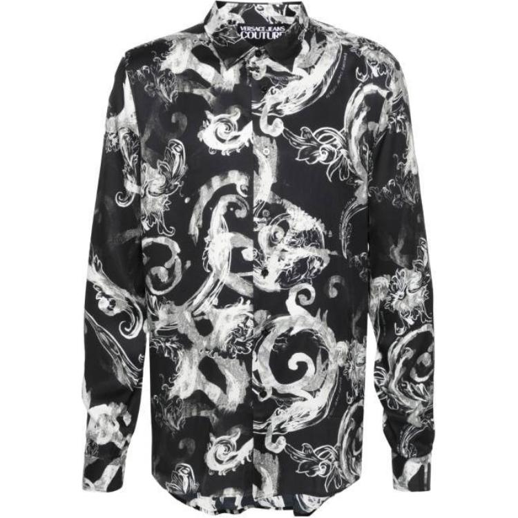 VERSACE JEANS  All-Over Print Long Sleeve Shirt Black 76GAL2R-0NS40-7899