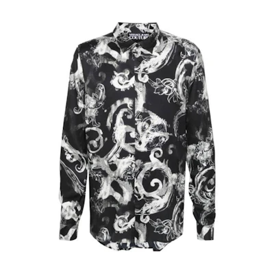 VERSACE JEANS All-Over Print Long Sleeve Shirt Black 76GAL2R-0NS40-7899