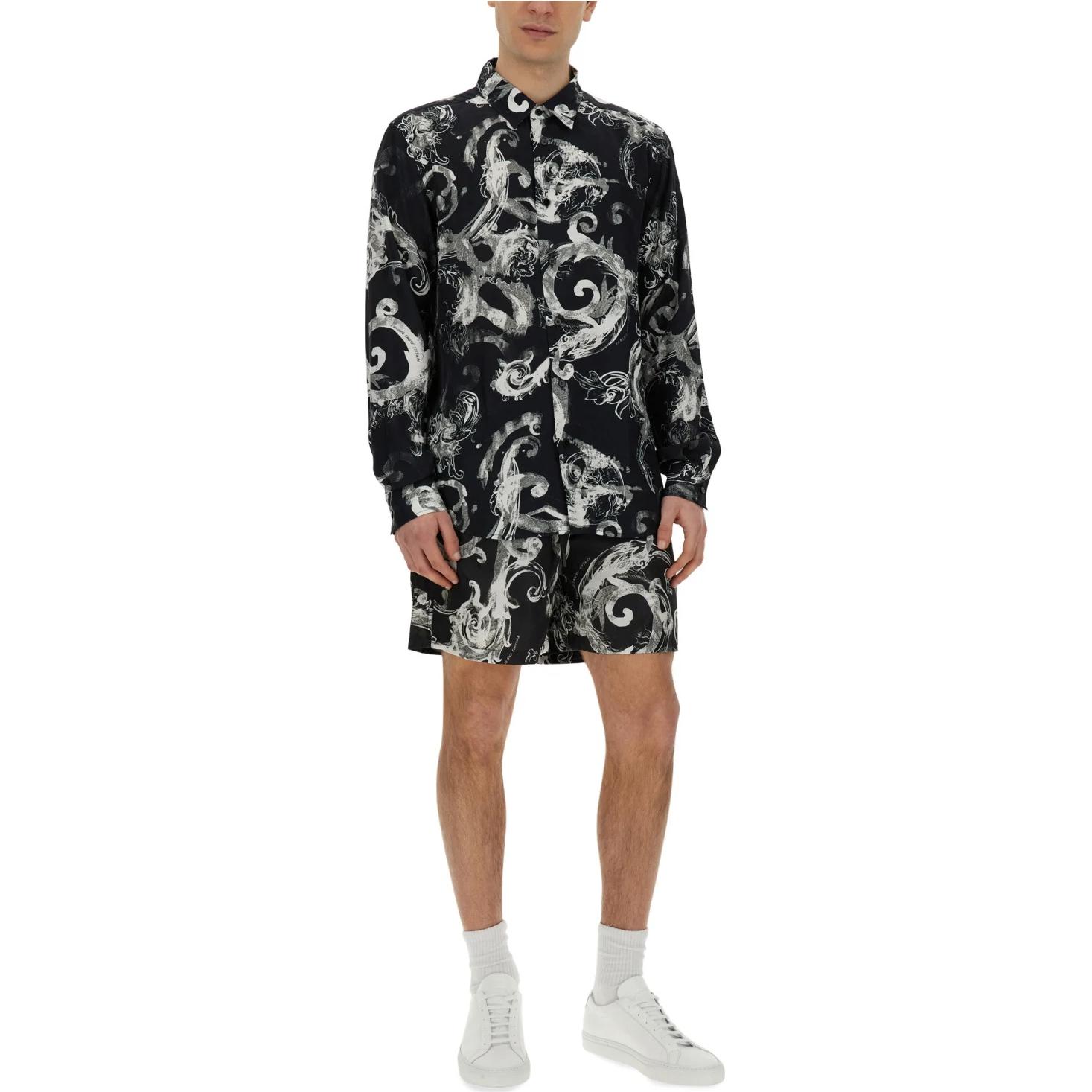 Shop ヴェルサーチジーンズ オールオーバープリント 長袖シャツ ブラック 76GAL2R-0NS40-7899