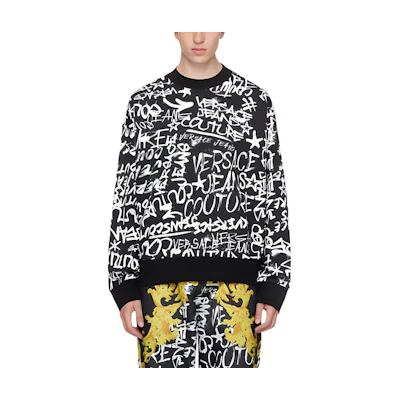 VERSACE JEANS Black All-Over Logo Print Crewneck Sweatshirt. E75GAI3O-0EFS093-E899