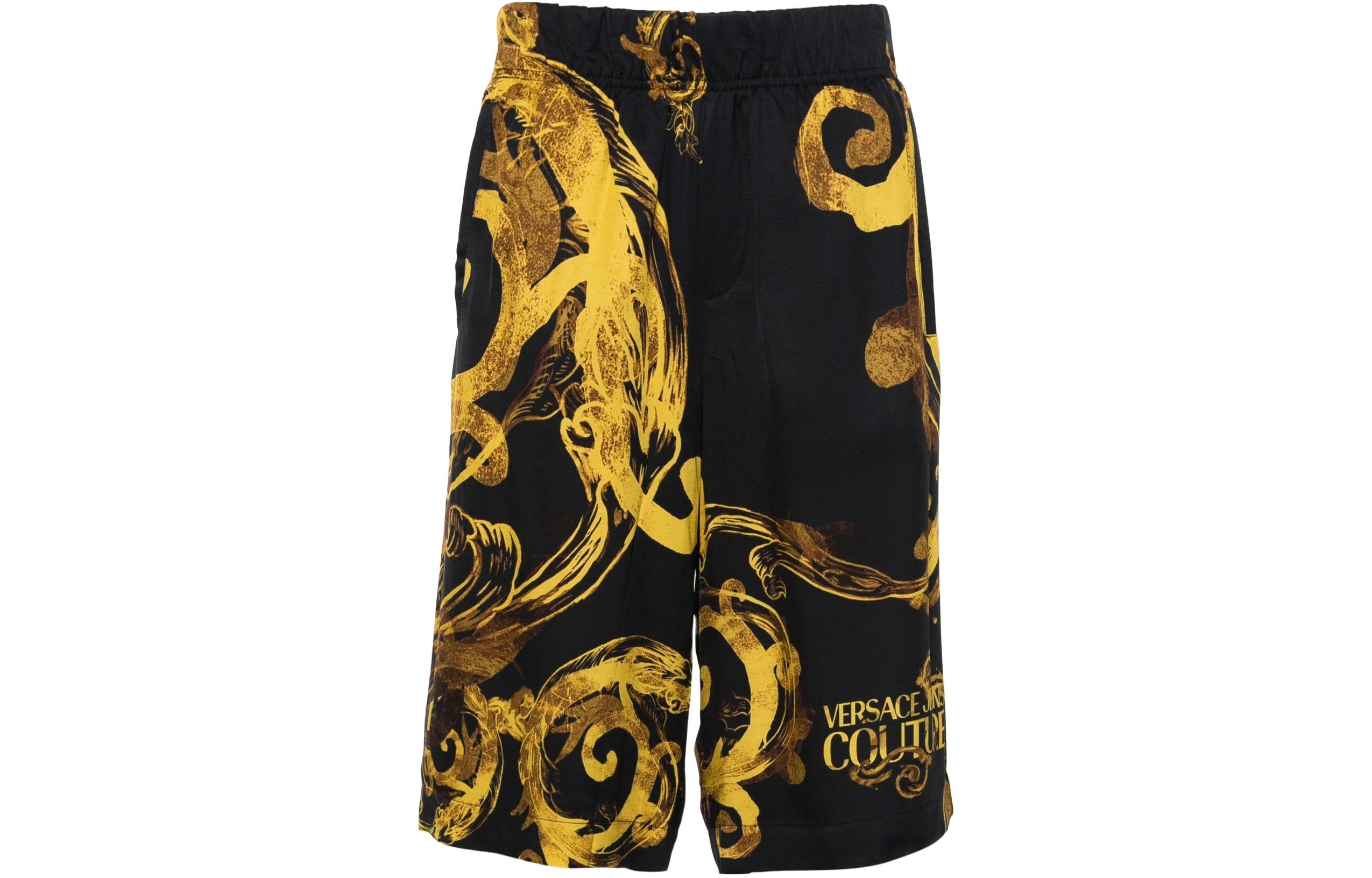 VERSACE JEANS  Black Elastic Waist Loose Fit Printed Shorts 76GAD17WNS411G89