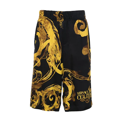 VERSACE JEANS Black Elastic Waist Loose Fit Printed Shorts 76GAD17WNS411G89