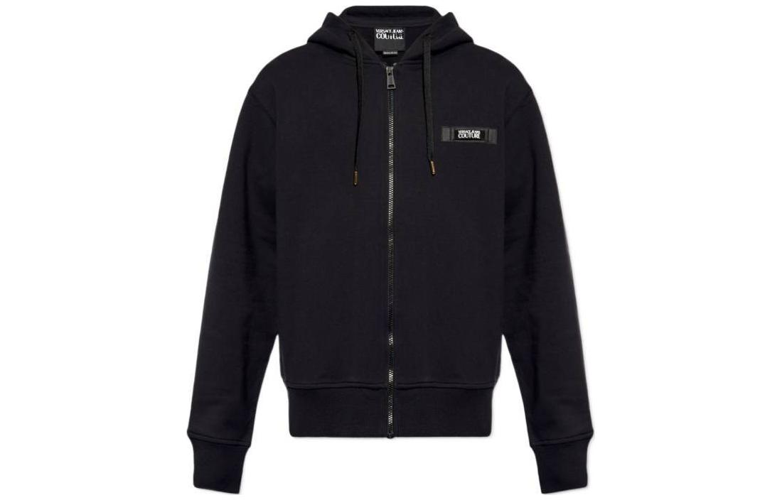 VERSACE JEANS  Black Hoodie Full-Zip Jacket with Letter Design. 76GAIE05-CF00E-899