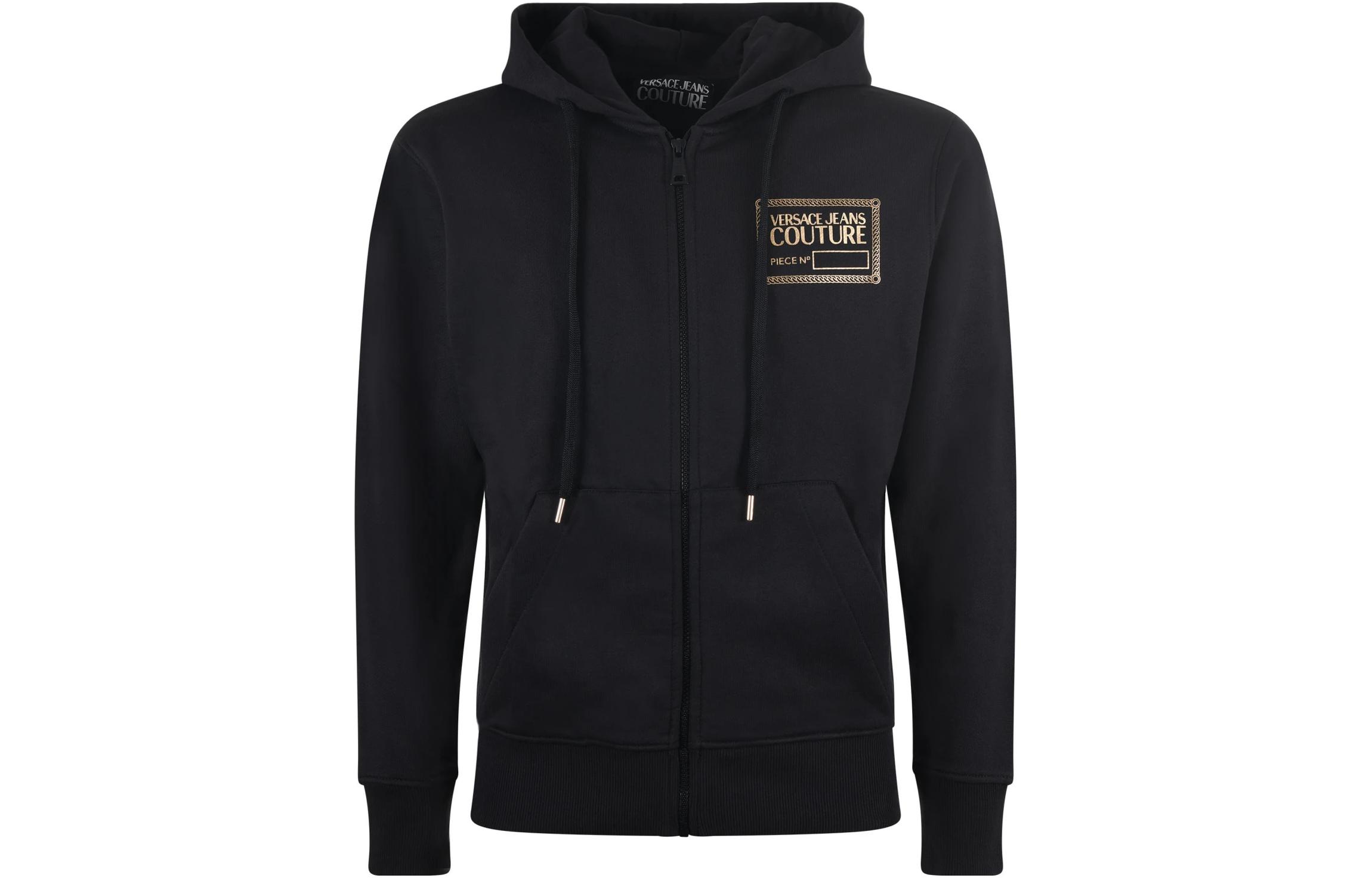 VERSACE JEANS  Black Hoodie Jacket with Letter Pattern Design. 75GAIT-12CF0-6TG89