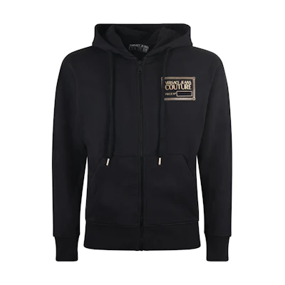 VERSACE JEANS Black Hoodie Jacket with Letter Pattern Design. 75GAIT-12CF0-6TG89