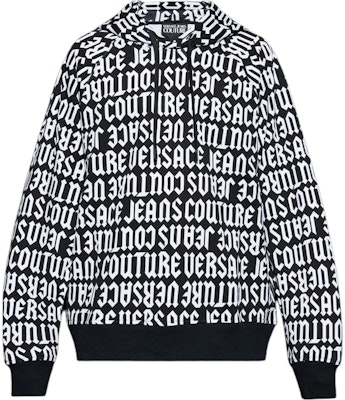 VERSACE JEANS Black Hoodie with Allover Letter Print & Logo. 77GAI331-FS157-L01 Buy VERSACE JEANS Black Hoodie with Allover Letter Print & Logo. 77GAI331-FS157-L01