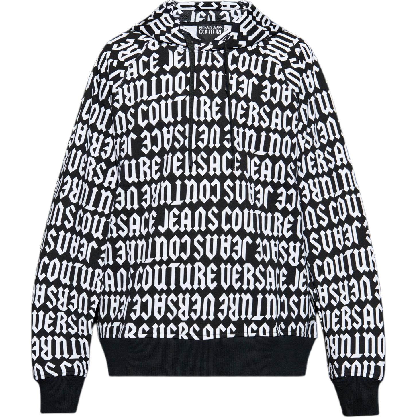 Order VERSACE JEANS  Black Hoodie with Allover Letter Print & Logo. 77GAI331-FS157-L01